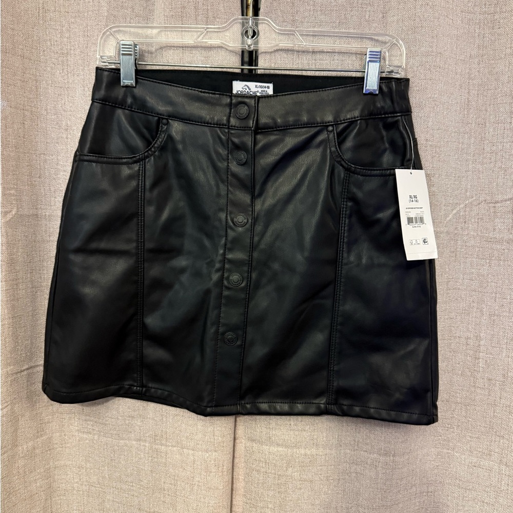 Black Faux Leather Girls Skirt